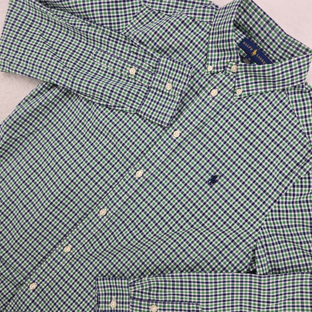 Ralph Lauren Men's Shirt Gingham Check Button‎ Down Blue Green Size 20
